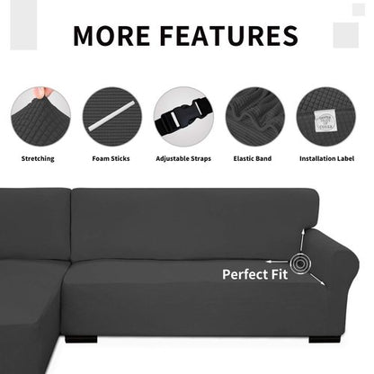 Easy-Going Stretch Sofa Slipcover 2 Pieces L-Shaped Cover Sectional Couch Cover for Living Room Jacquard Fabric Chaise Lounge Slipcover with Elastic Bottom for Dogs Kids Pets(X-Large Dark Gray)