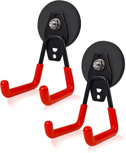 EDSRDUX Heavy Duty Magnetic Hooks - Strong Anti-Slip Rubber Coated Utility Hooks for Garage & Workshop (Medium - 2 Pack)
