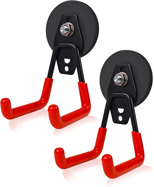 EDSRDUX Heavy Duty Magnetic Hooks - Strong Anti-Slip Rubber Coated Utility Hooks for Garage & Workshop (Medium - 2 Pack)