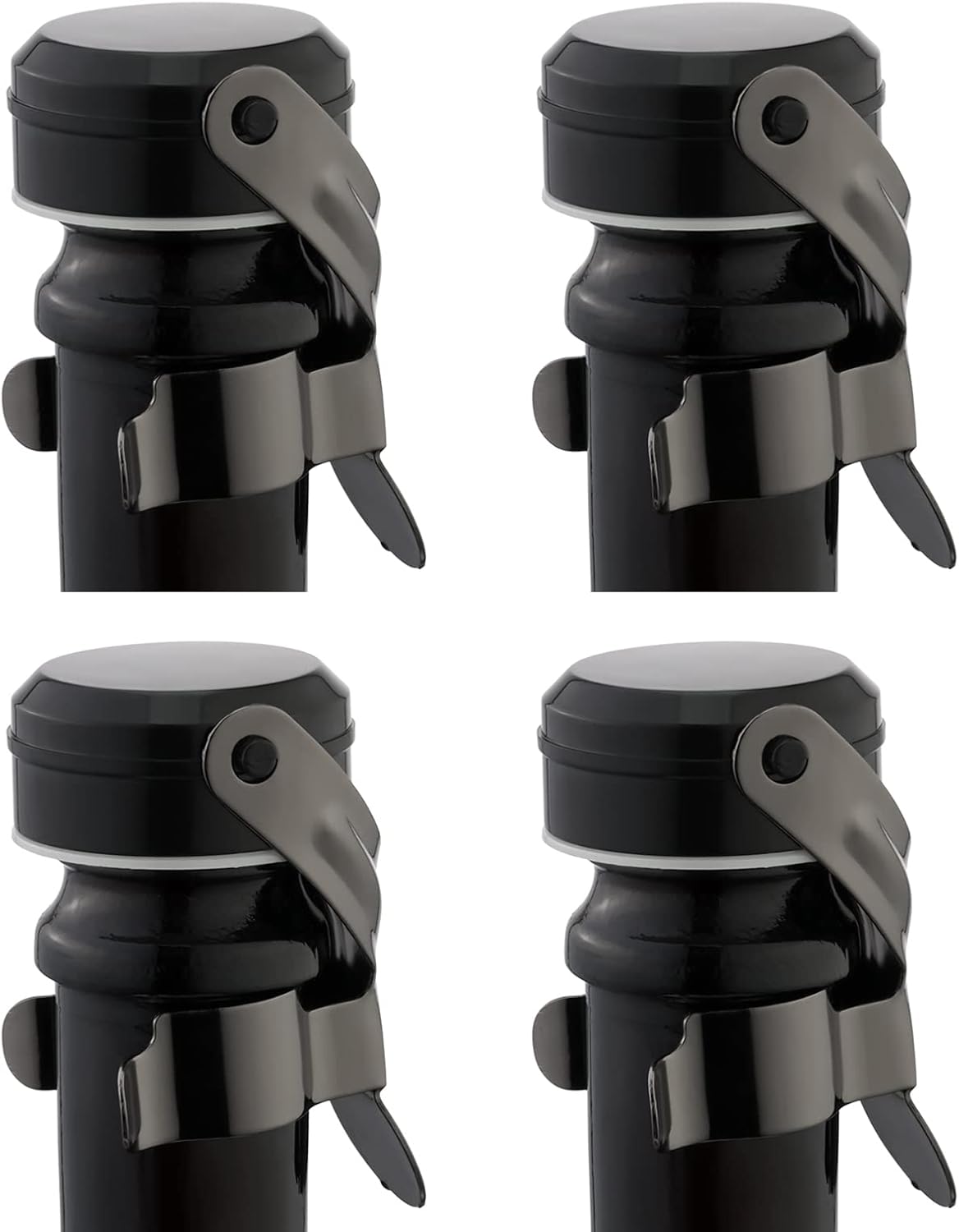 WOTOR Champagne&Wine Bottle Stoppers Stainless Steel with Food Grade Silicone, Leak Proof Keep Fresh Reusable Saver, Cork Suitable for Wine, Champagne, Cava, Prosecco and Sparkling (4 Pack Black）
