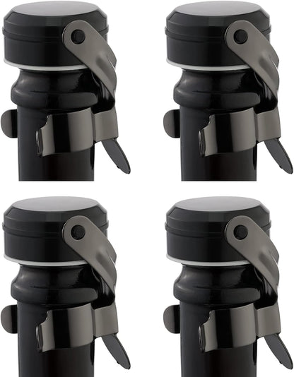 WOTOR Champagne&Wine Bottle Stoppers Stainless Steel with Food Grade Silicone, Leak Proof Keep Fresh Reusable Saver, Cork Suitable for Wine, Champagne, Cava, Prosecco and Sparkling (4 Pack Black）