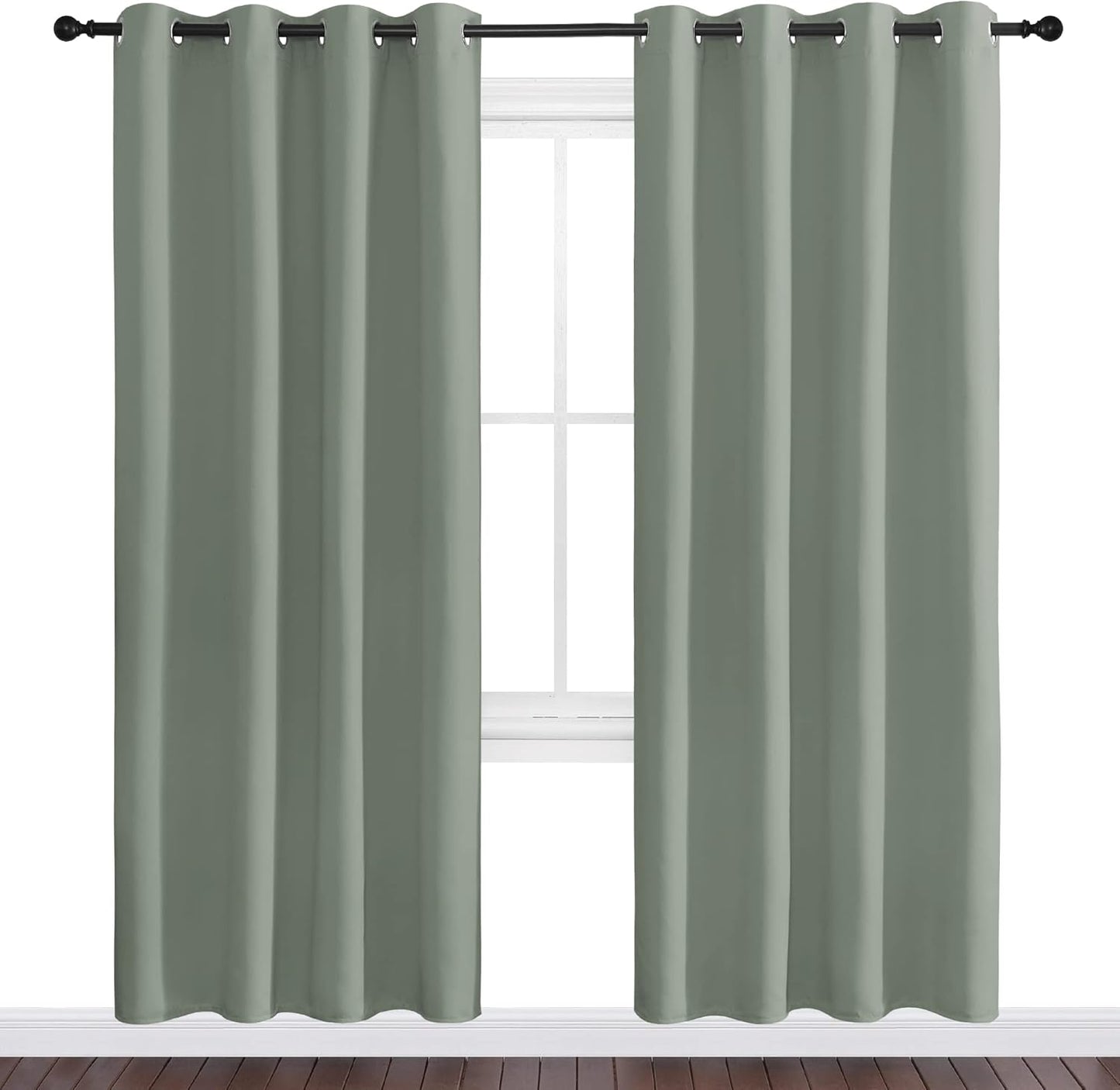 NICETOWN Greyish Green Blackout Curtains - 78" Long | Sound Reducing & Heat Blocking | 55" Wide, 2 Panels