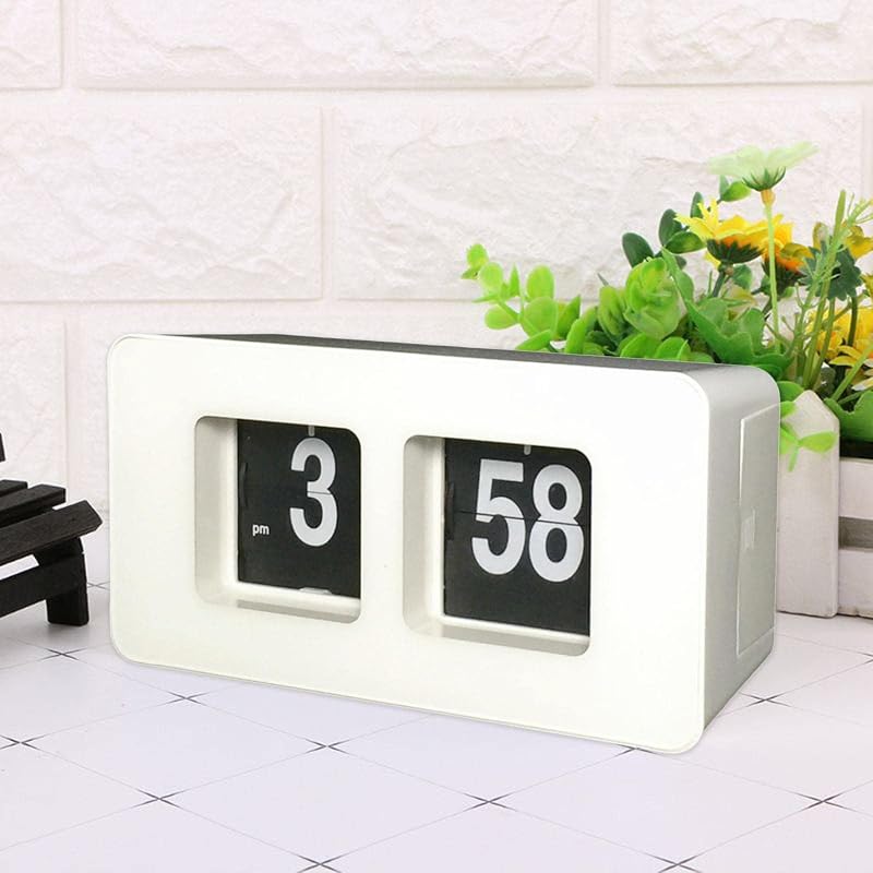 Flip Clock Desk & Shelf Clock - Retro Black, USB-Free Powered, Quiet Living Room Décor