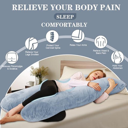 Chilling Home U-Shaped Pregnancy Pillow - Velvet Removable Cover - 55-Inch Full Support Body Pillow - Grey