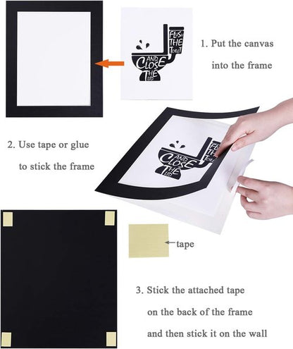 Joysnana Wall Art Prints - Funny Black and White Bathroom Decor | Set of 4 with Paper Frames (8x10 Inch)
