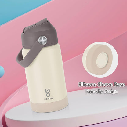 Skiennix Kids Insulated Water Bottle - 12oz Leak-Proof Design with Straw Lid & Silicone Handle | Beige