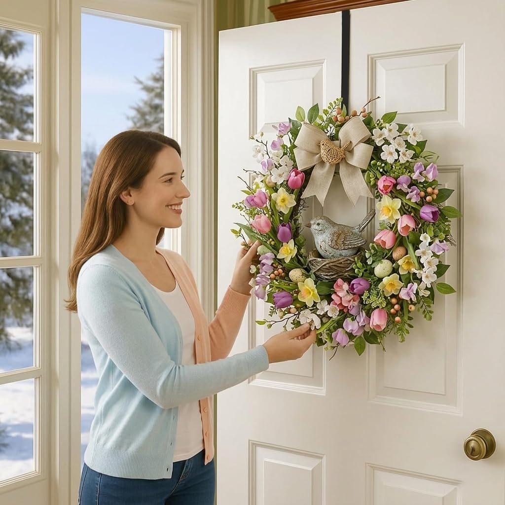 Skiennix Wreath Hanger - 12" Over Door Hook for Coats, Bags & Seasonal Decor | Black