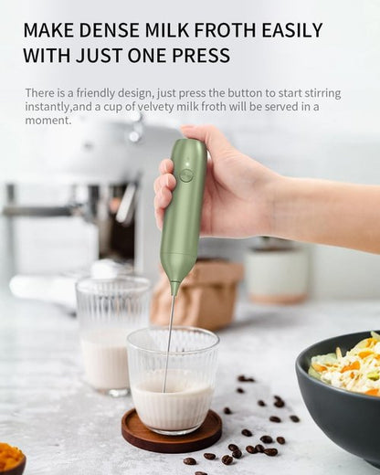 CIRCLE JOY Rechargeable Milk Frother - Handheld Coffee Mixer with Dual Spring Whisk | Green