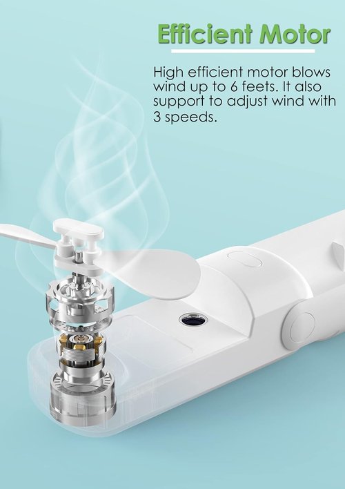 HonHey Portable Handheld Misting Fan - 1500mAh Rechargeable Water Spray Fan | 90° Rotatable, Ideal for Home & Travel