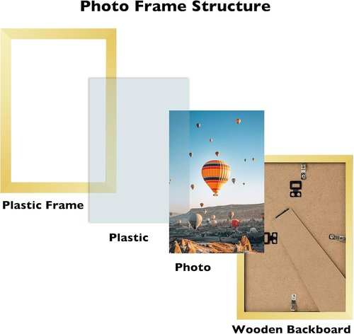 JCJMY Gold 6x10 Picture Frame - Versatile Wall Hanging or Tabletop Display with Shatter-Resistant Plexiglass