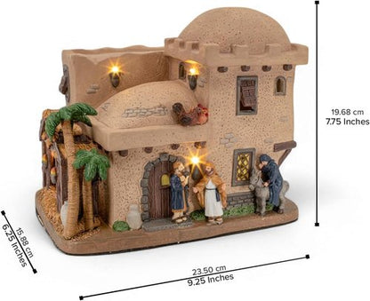 Bethlehem Inn Porcelain Christmas Village - Illuminated with LED Lights for Holiday Decor