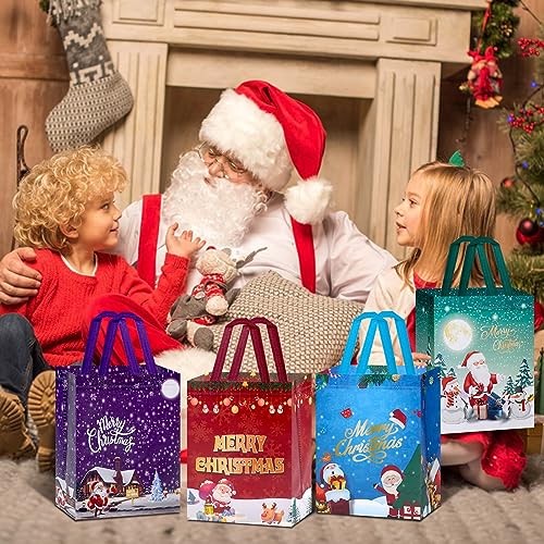16 Pack Reusable Christmas Gift Bags Medium Size Non-Woven Tote with Handles