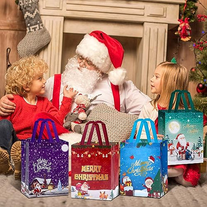 16 Pack Reusable Christmas Gift Bags Medium Size Non-Woven Tote with Handles