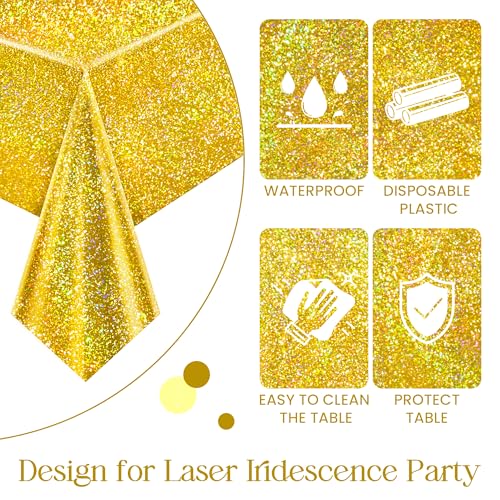 Christmas Laser Shine Tablecloth 40x108 Inches - Red Green Gold Iridescent Plastic Disposable Party Decor - Variation of This Listing