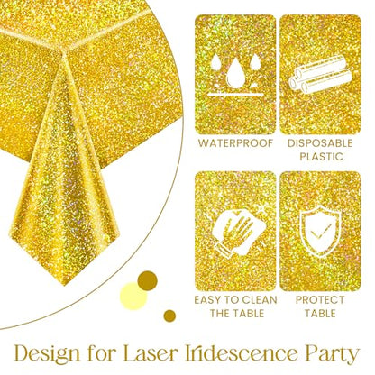 Christmas Laser Shine Tablecloth 40x108 Inches - Red Green Gold Iridescent Plastic Disposable Party Decor - Variation of This Listing