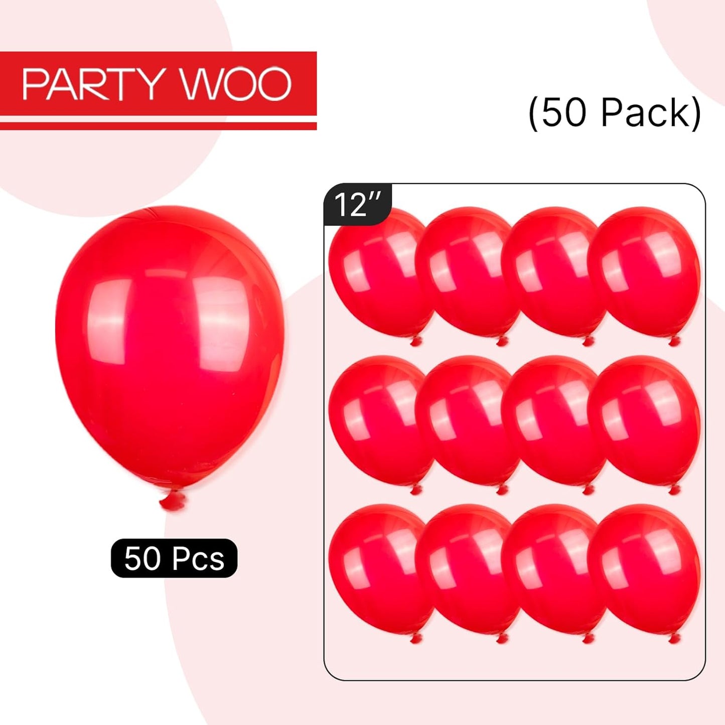 PartyWoo Red Helium Balloons - 50pcs 12 Inch for Birthday, Graduation & Party Decorations