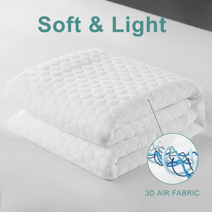 Premium Waterproof Mattress Protector - Queen Size 4D Air Cooling 300GSM | Breathable Noiseless Cover (White)