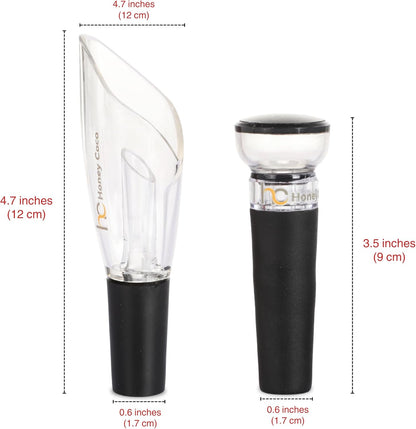 Wine Aerator Pourer with Vacuum Pump Stopper - 2-Piece Gift Set, Drip-Resistant Wine Pourer Spout, Instant Aeration for Smoother Taste, Wine Saver for Open Bottles, BPA-Free
