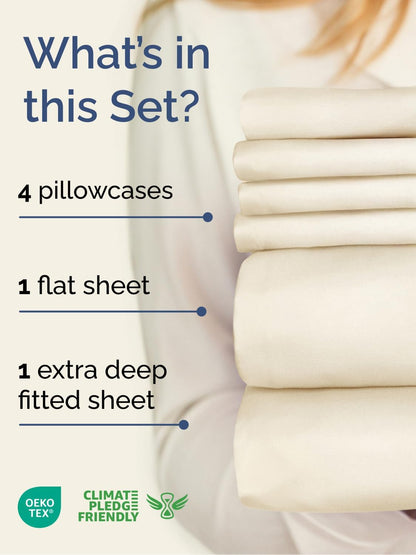 Skiennix Extra Deep Cal King Sheet Set | 6-Piece Breathable Cooling Bedding - Soft, Wrinkle-Free Off White
