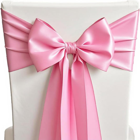 50 Satin Chair Sashes by [Brand Name] - Elegant Pink Chair Bows for Weddings & Parties | 7x108 Inches