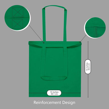 TOPDesign 16"x15" Kelly Green Cotton Tote Bags - 24-Pack Lightweight Reusable Grocery Bags for DIY & Promotions