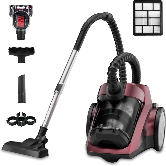 Skiennix Canister Vacuum Cleaner - 1600W Bagless Design with 45Kpa Suction Power | 4Qt Dust Cup, 5 Tools, Lightweight for Home & Pets - Red