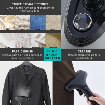 True & Tidy Heavy Duty Commercial Full Size Standing Garment Steamer for Clothes with Extra Large 3L (101 oz) Water Tank for 90+ mins of Steam Time, 1800 watts of Powerful Steam, 3 Settings, Gray