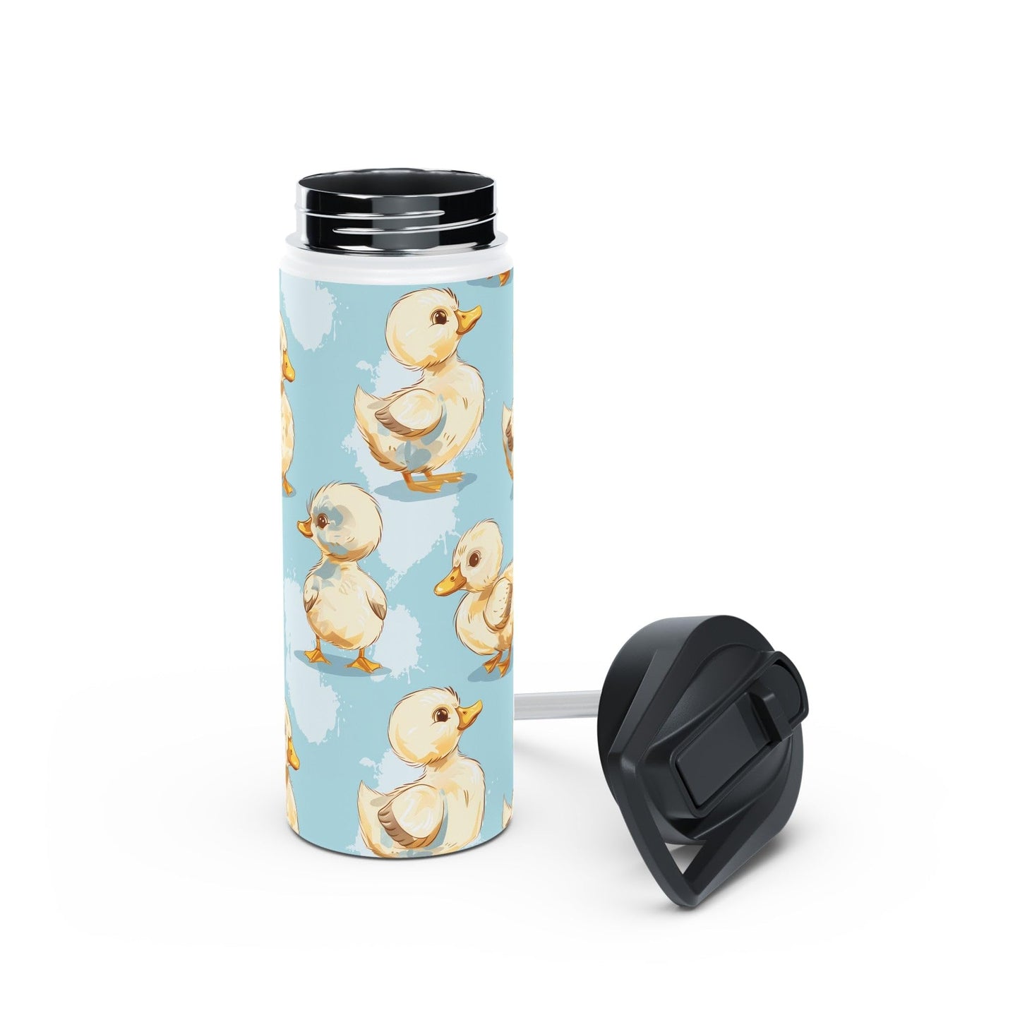 Insulated Water Bottle Thermos, 18oz, Cute Baby Ducklings - Double Walled Stainless Steel, Keeps Drinks Hot or Cold