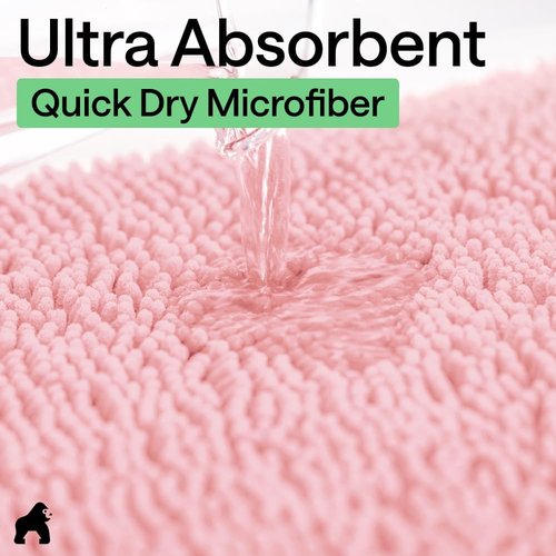 GORILLA GRIP Bath Rug Mat - Soft Absorbent Chenille | Quick Dry Microfiber, 60x24, Light Pink