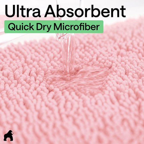 GORILLA GRIP Plush Absorbent Shaggy Chenille Bath Rug Mat for Square Toilet Base with Rubber Backing, Machine Washable Rugs, Soft Microfiber Contour Mats for Toilets, Bathroom Decor, Lt Pink
