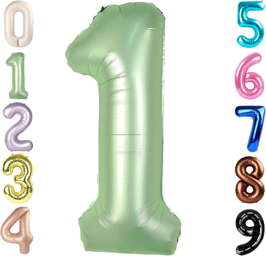 Number Balloons - 40 Inch Olive Green 1 Balloon for 1st Birthday Party Decorations & Baby Showers