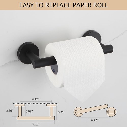 BGL Toilet Paper Holder - Matte Black Wall-Mounted SUS 304 Stainless Steel | Pivoting Double Post Design