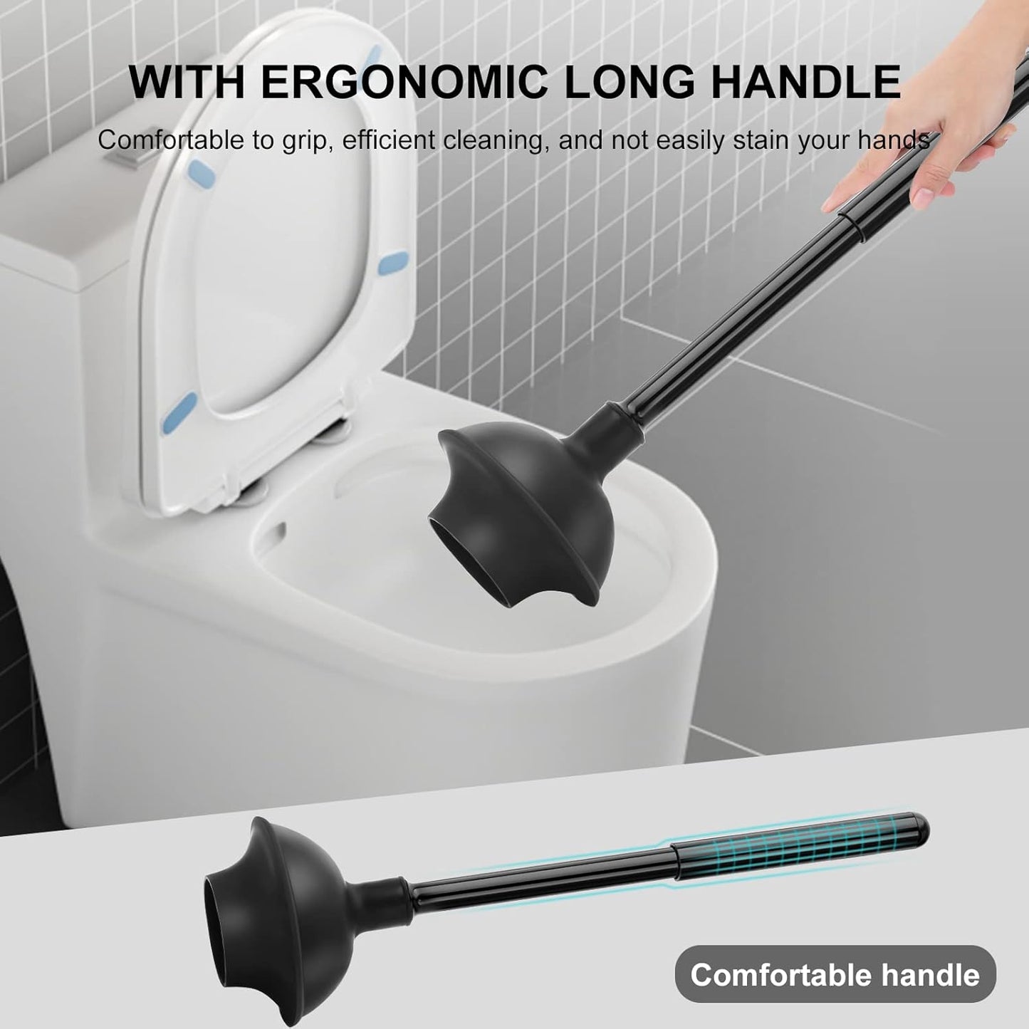 SetSail Toilet Brush and Plunger Set - Heavy Duty Bathroom Cleaning Tools | Black Semi-Hidden Design