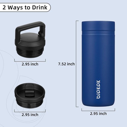 BJPKPK Insulated Water Bottle - 20 oz Double Wall Stainless Steel Tumbler with 2 Lids | Sapphire Blue