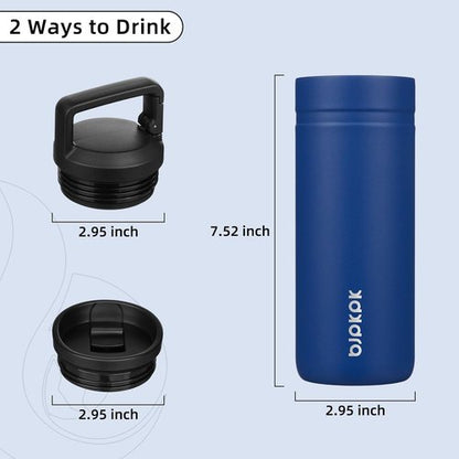 BJPKPK Insulated Water Bottle - 20 oz Double Wall Stainless Steel Tumbler with 2 Lids | Sapphire Blue