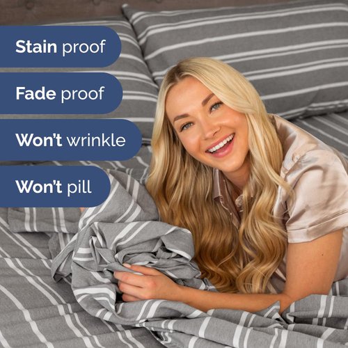 Full XL Bed Sheet - 4 Piece Full XL Bed Sheets Set - Soft, Breathable & Cooling - Hotel Luxury Bedding for Women, Men, Kids, Teens, Boys & Girls - Deep Pockets, Fade and Wrinkle Free - Grey Stripes
