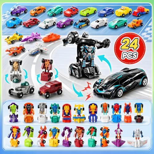 Transforming Car Toy Set with 24-Day Christmas Countdown for Kids and Teens