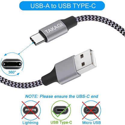 TAKAGI USB to USB-C Cable - Fast Charging 6ft Nylon Braided Data Sync Cord | 3-Pack for iPhone & Galaxy