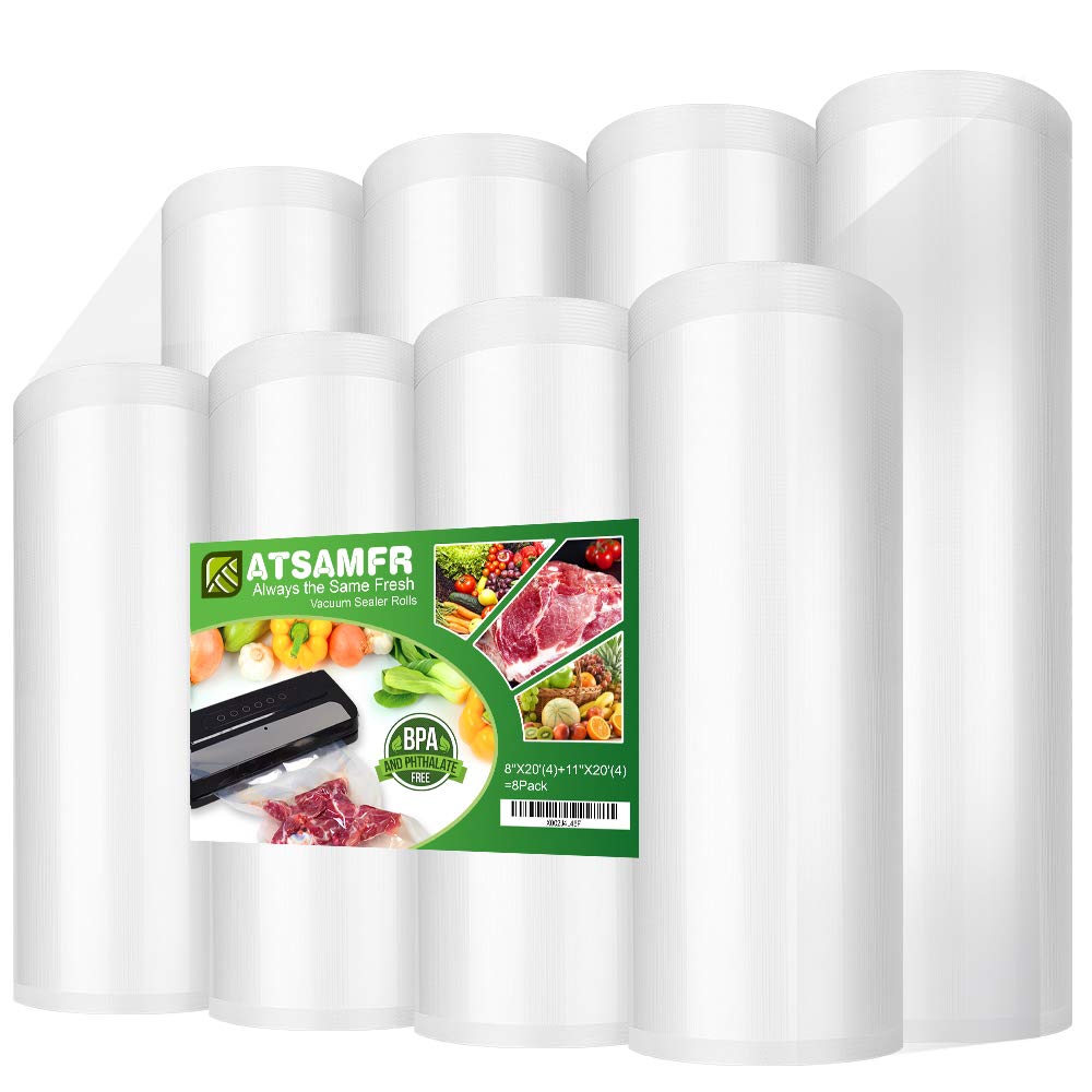 ATSAMFR 8 Pack 8"x20'(4Rolls) and 11"x20' (4Rolls) Vacuum Sealer Bags Rolls with BPA Free,Heavy Duty,Great for Vac storage or Sous Vide Cooking