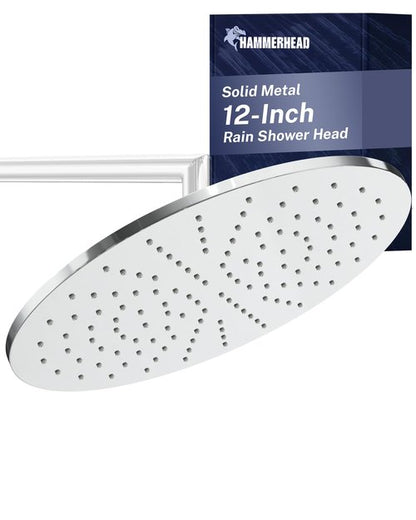 HammerHead Showers® Solid Metal 12 Inch Rainfall Shower Head, Large Rain Shower Head, 2.5 GPM High Flow Shower Head Optimized for Pressure, Wall-Mounted or Ceiling Rain Shower Head, Chrome