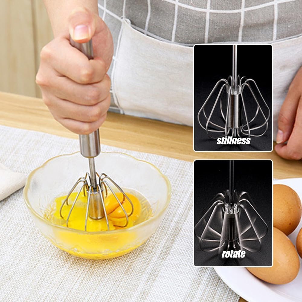 Skiennix Stainless Steel Egg Whisk - 2025 Upgrade Hand Push Blender & Milk Frother | 10-Inch Silver