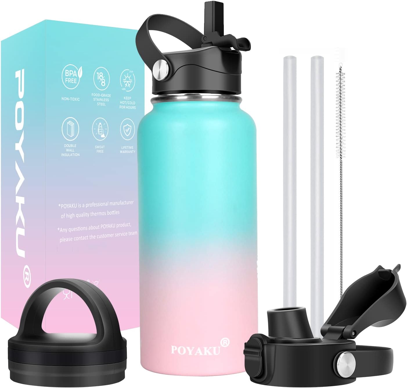 Skiennix Insulated Water Bottle - Leak Proof, Vacuum-Sealed Design | 32oz, 40oz, 64oz, 128oz Options