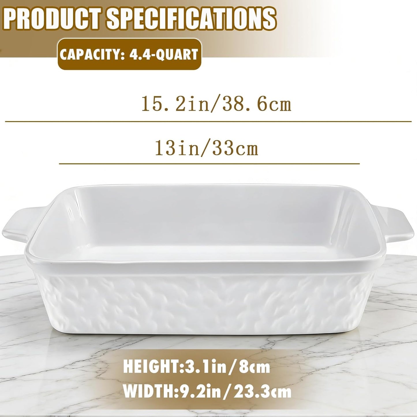 Regine Switzerland 9x13 Baking Pan - Durable Ceramic Casserole Dish with Handles | Oven Safe, 4.4QT, Soft White
