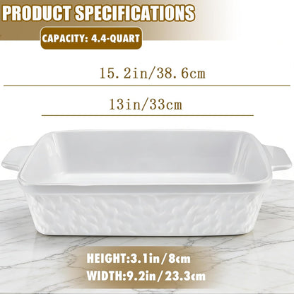 Regine Switzerland 9x13 Baking Pan - Durable Ceramic Casserole Dish with Handles | Oven Safe, 4.4QT, Soft White