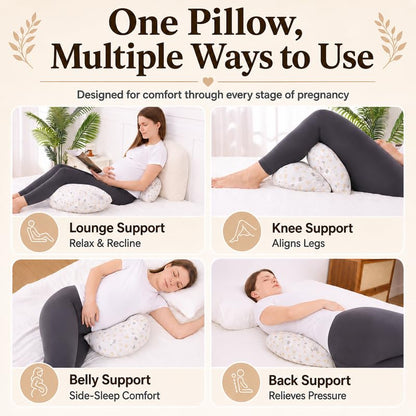 Pregnancy Pillow with Removable Cover, Full Body Support for Maternity & Back Pain Relief