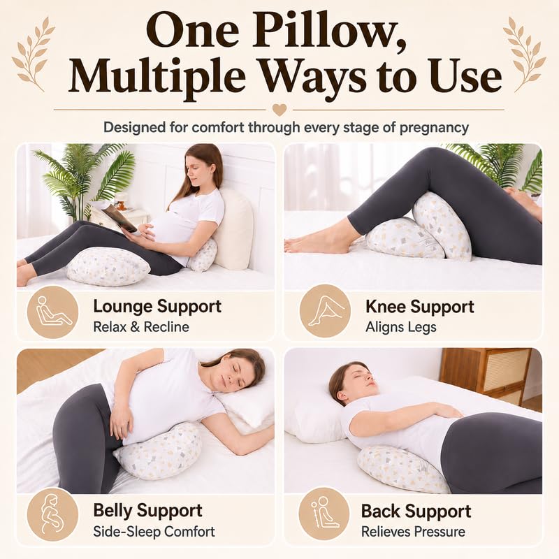 Pregnancy Body Pillow for Back Pain Relief - Beige Maternity Support Pillow