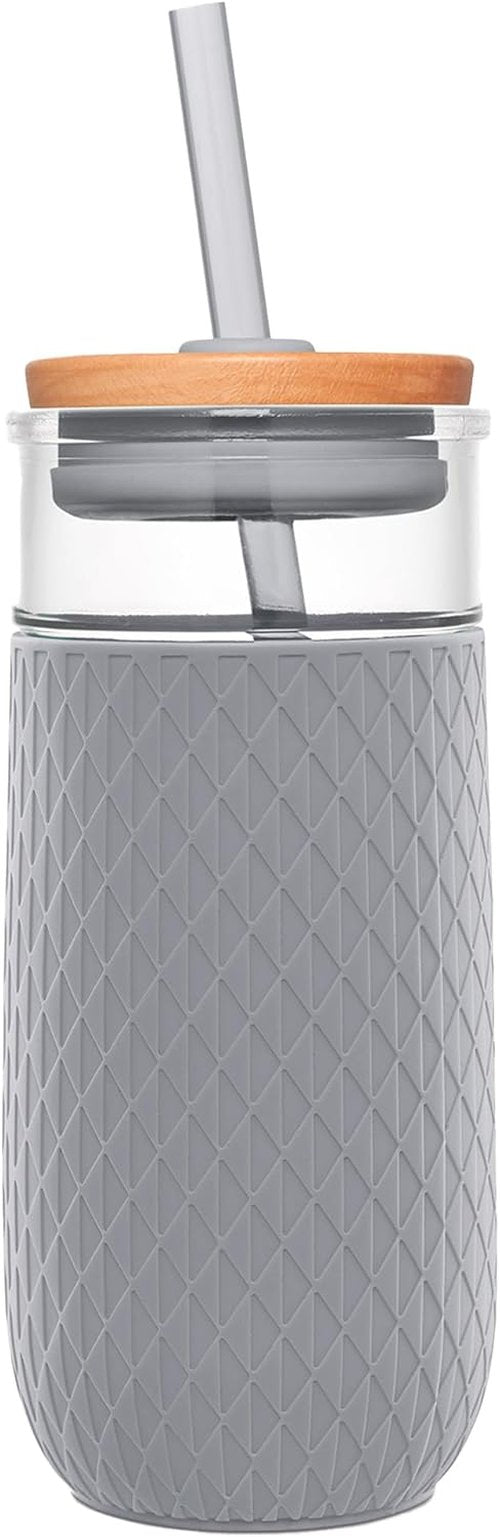 Ello Devon 18oz Glass Tumbler - Bamboo Lid & Silicone Sleeve | Ideal for Iced Coffee, Tea & Smoothies