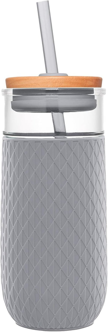 Ello Devon 18oz Glass Tumbler - Bamboo Lid & Silicone Sleeve | Ideal for Iced Coffee, Tea & Smoothies