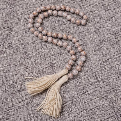 Distressed Wood Bead Garland with Tassels - Rustic Farmhouse Decor 40in