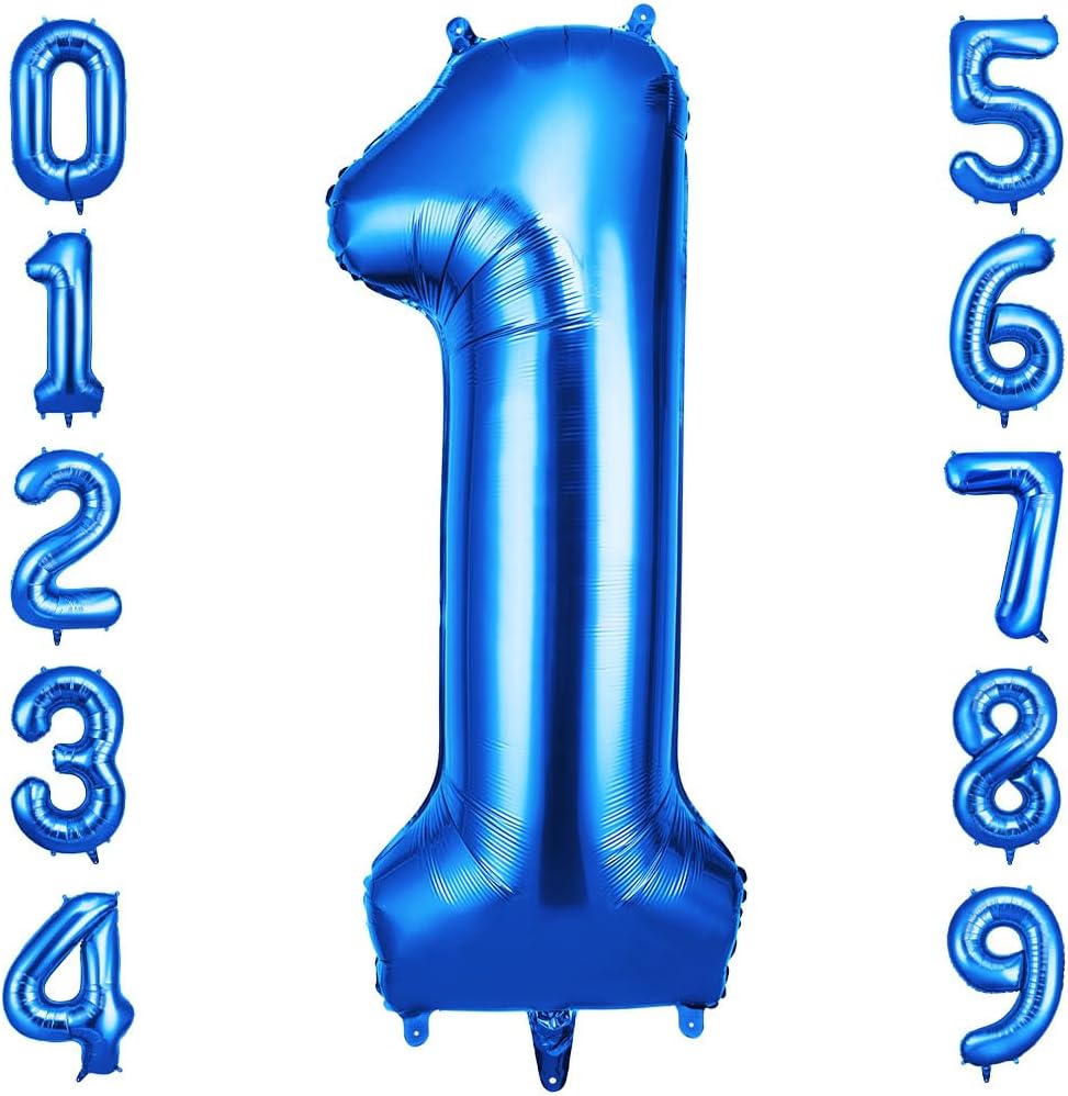 OFFCUP 40-Inch Blue Number 1 Balloon - Self-Inflating Foil Balloon for 1st Birthday Celebrations